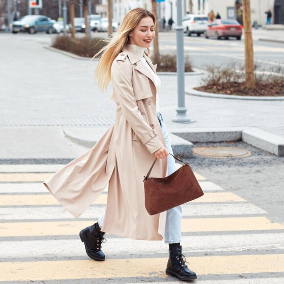 Suede Bags for Women, Suede Handbag Shoulder Bag Retro Hobo Bag Crossbody Bag Sl - Picture 6 of 7